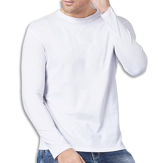 Men's Full Sleeve Solid T-Shirt- White